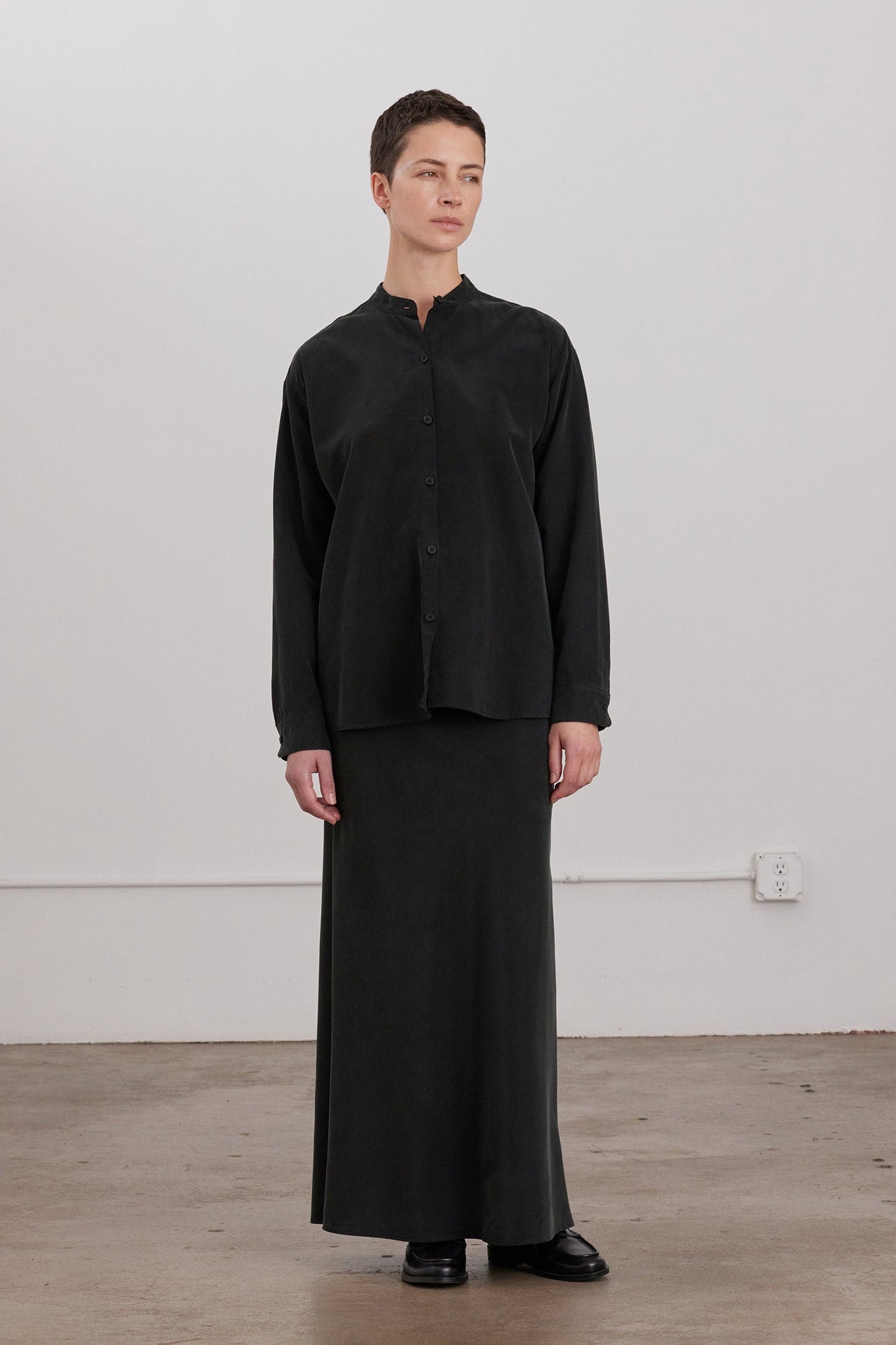 MAO COLLAR SHIRTS / BLACK