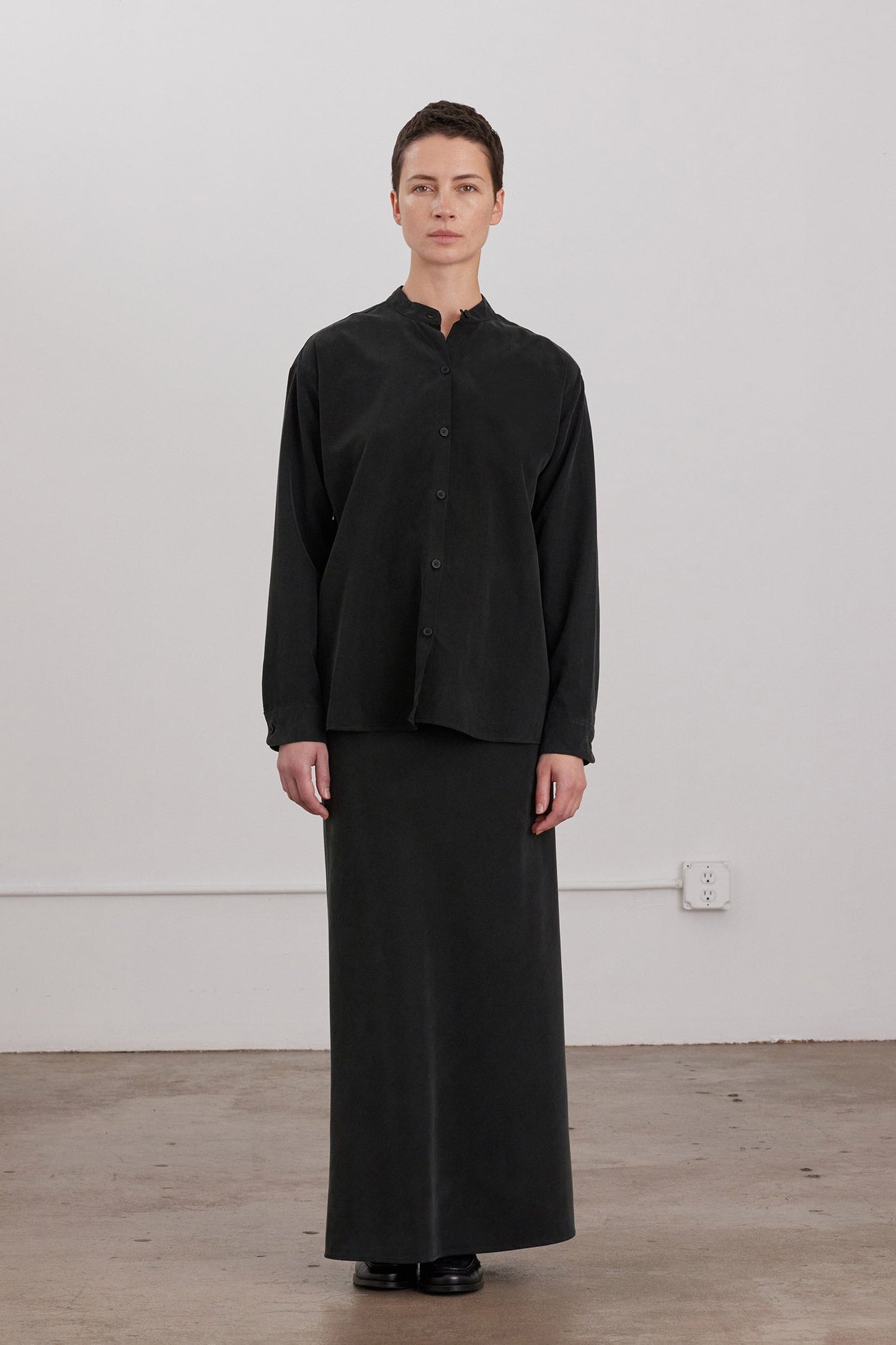 MAO COLLAR SHIRTS / BLACK