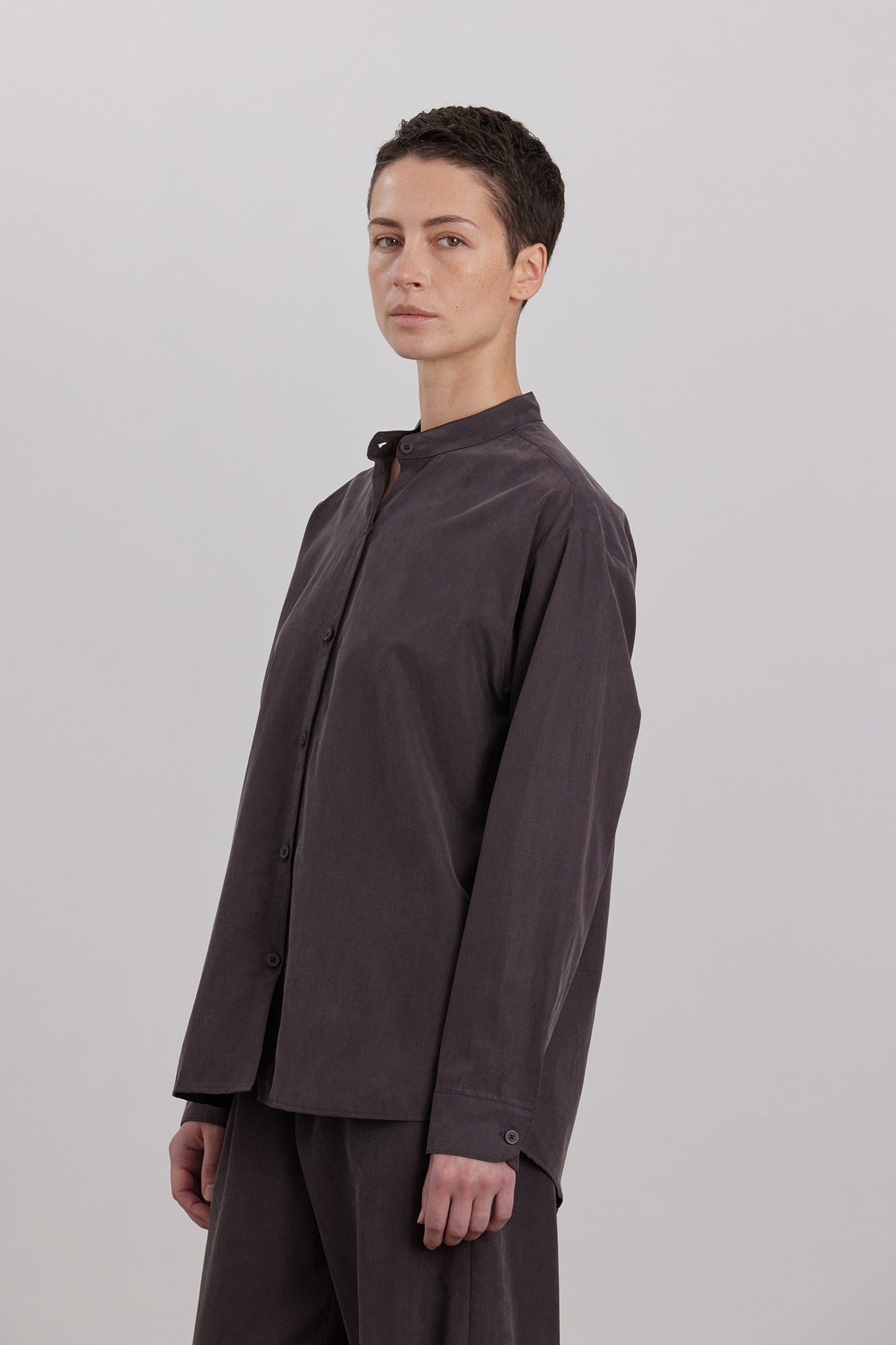 MAO COLLAR SHIRTS / DK. PLUM