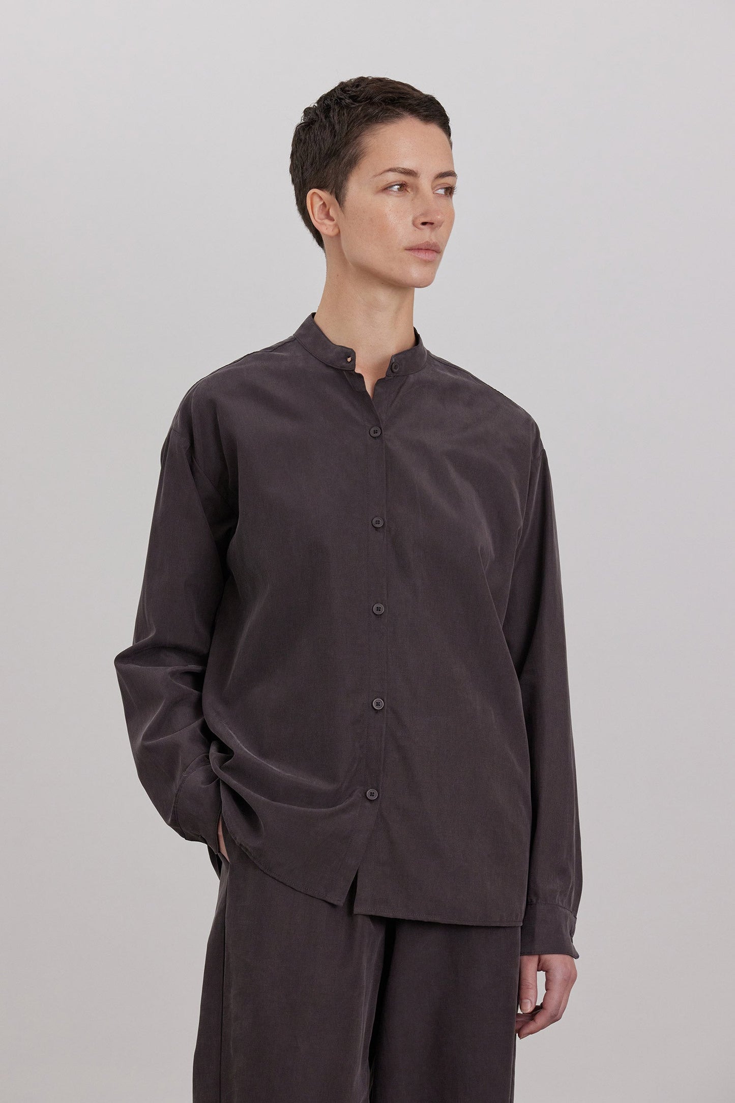 MAO COLLAR SHIRTS / DK. PLUM