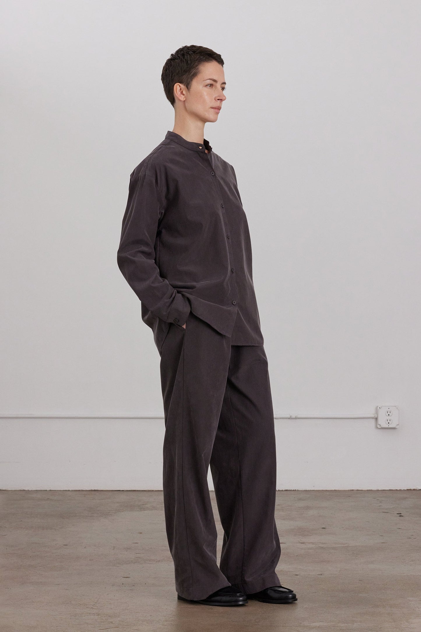 MAO COLLAR SHIRTS / DK. PLUM