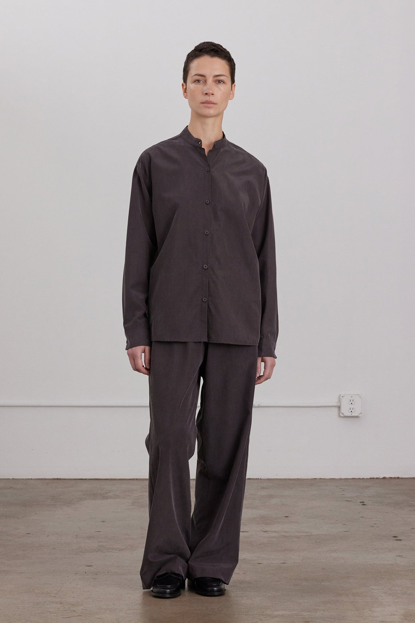 MAO COLLAR SHIRTS / DK. PLUM