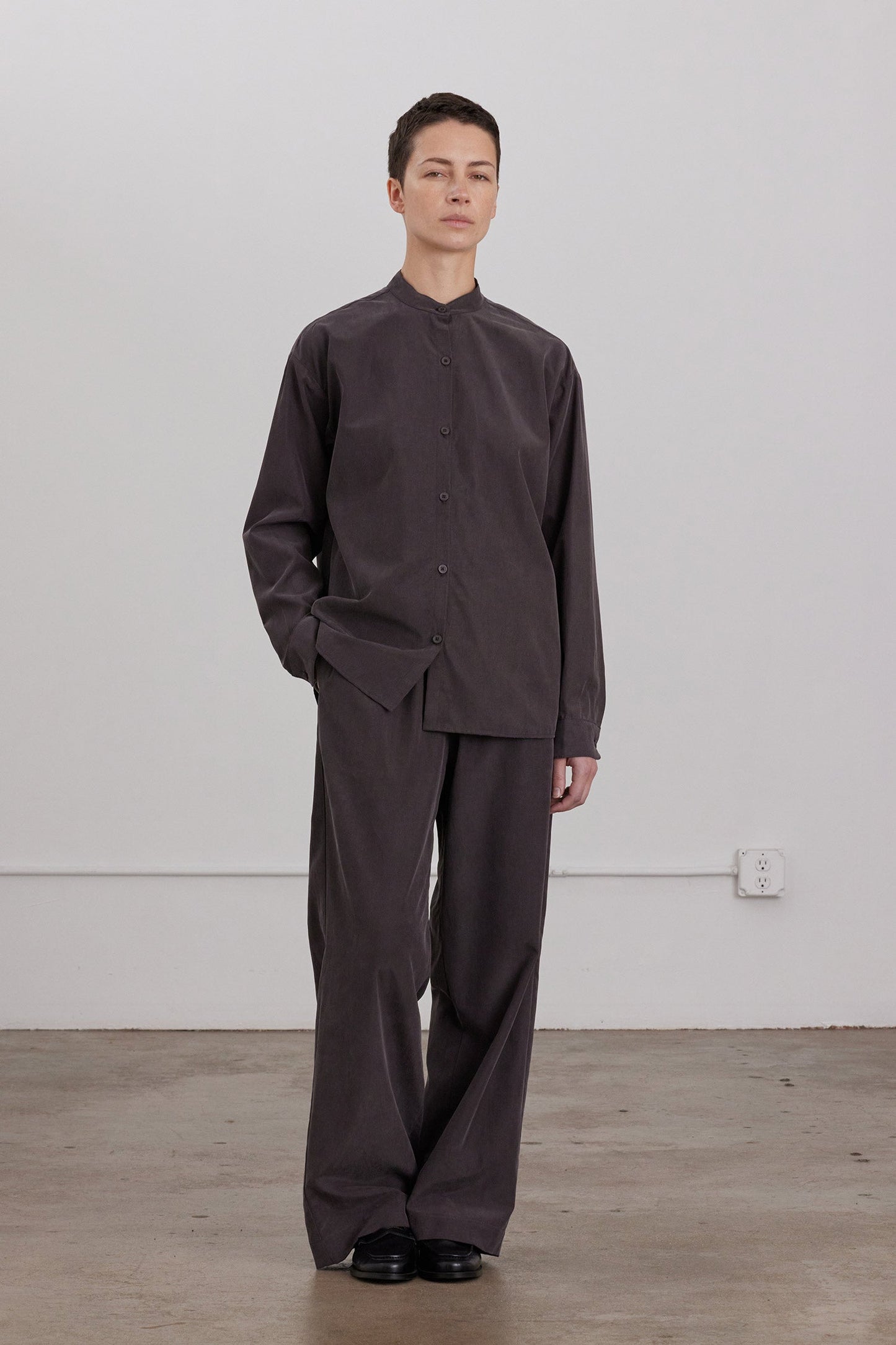 MAO COLLAR SHIRTS / DK. PLUM