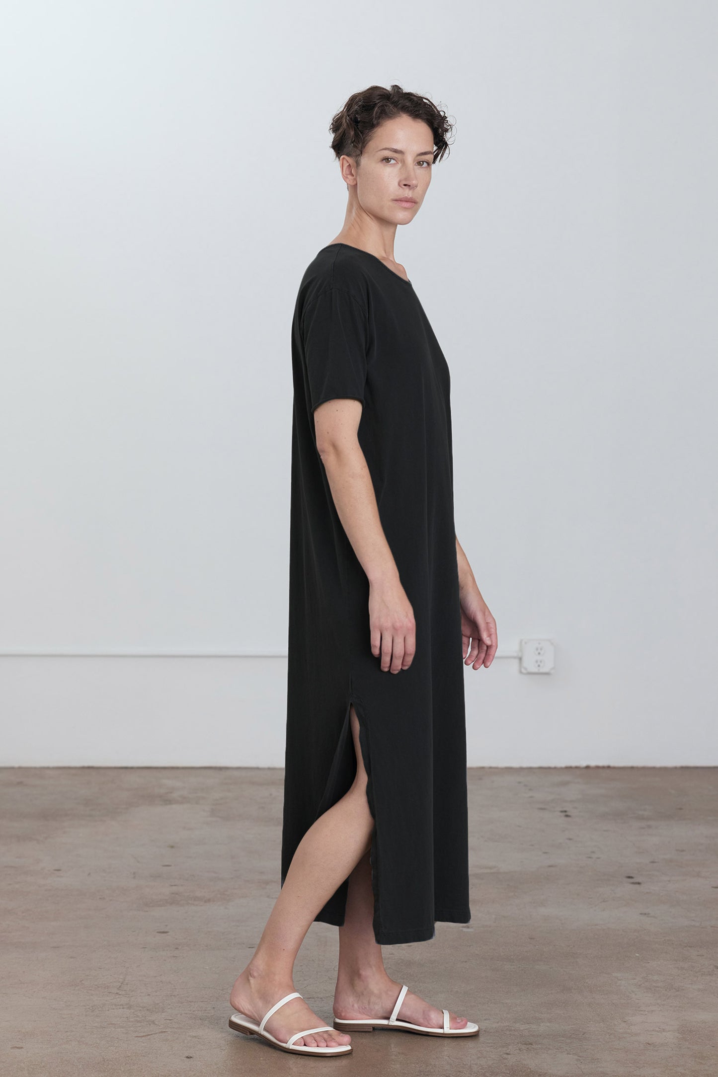 ORGANIC COTTON LONG TEE DRESS / BLACK / OC-LTD19