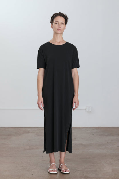 ORGANIC COTTON LONG TEE DRESS / BLACK / OC-LTD19