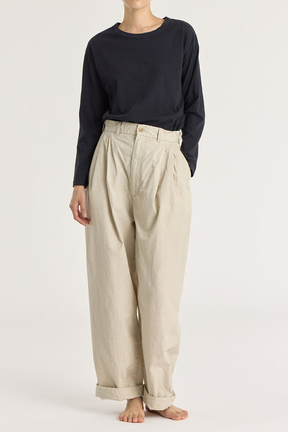 HIGH WAISTED CRINKLED WIDE TROUSERS / STONE