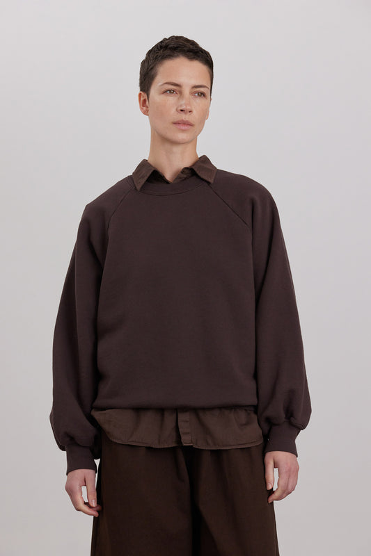 ORGANIC COTTON CASHMERE RAGLAN SWEATSHIRT / DK.CACAO