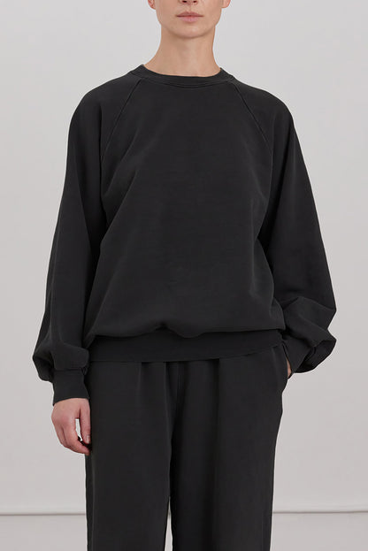 COTTON CASHMERE RAGLAN SWEATSHIRT / BLACK