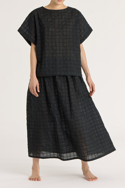 RIPPLE FINISH SKIRT / BLACK / RC-SK19 (CONTRASTED STITCHES)