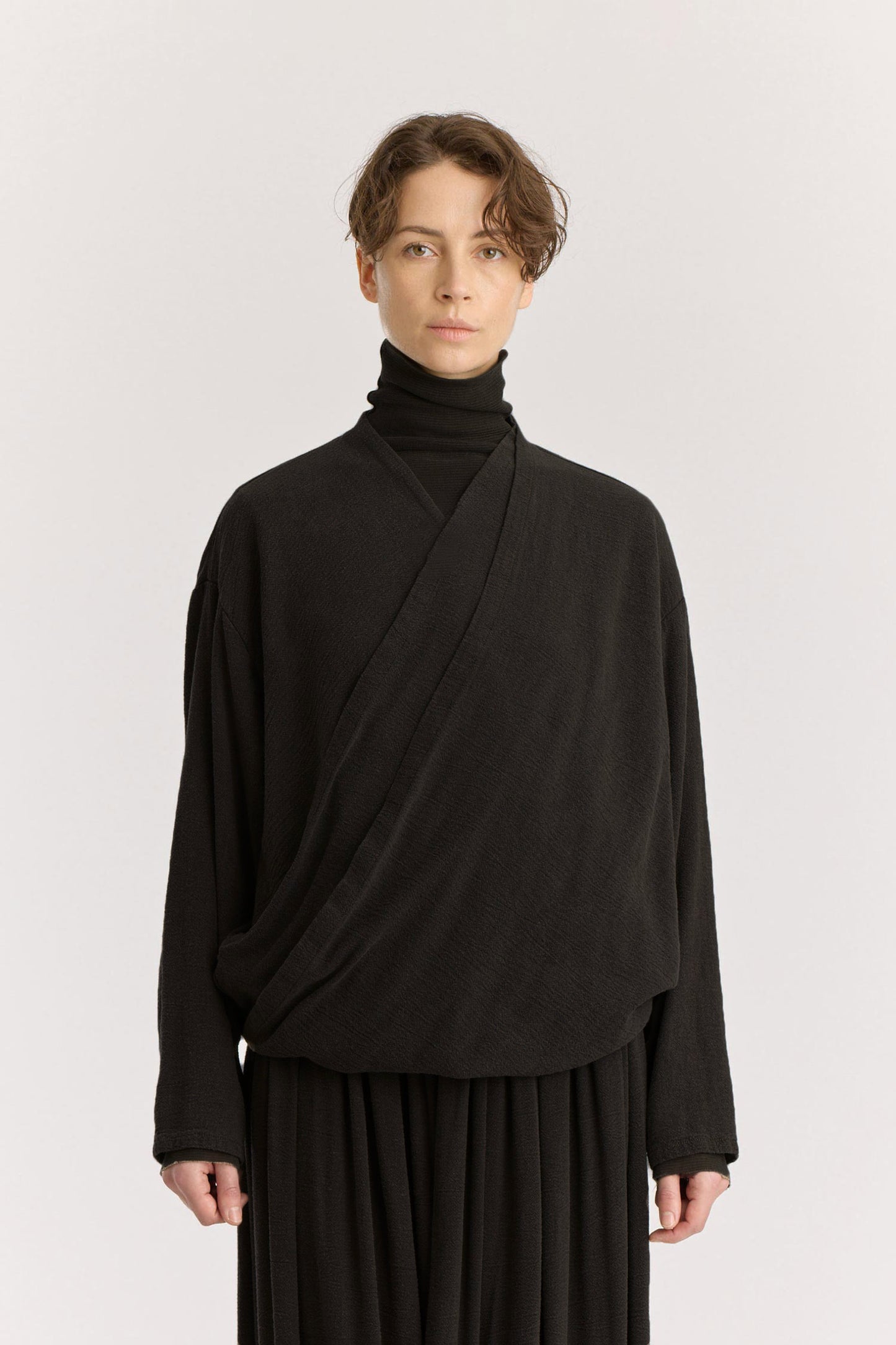 DRAPY SHIRTS / BLACK / RC-DPS01 (CONTRASTED STITCHES)