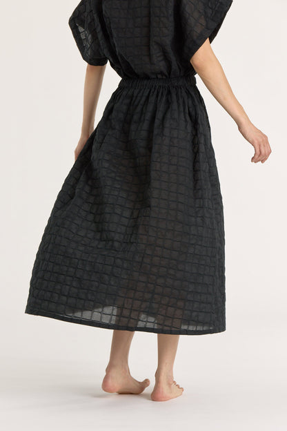 RIPPLE FINISH SKIRT / BLACK / RC-SK19 (CONTRASTED STITCHES)
