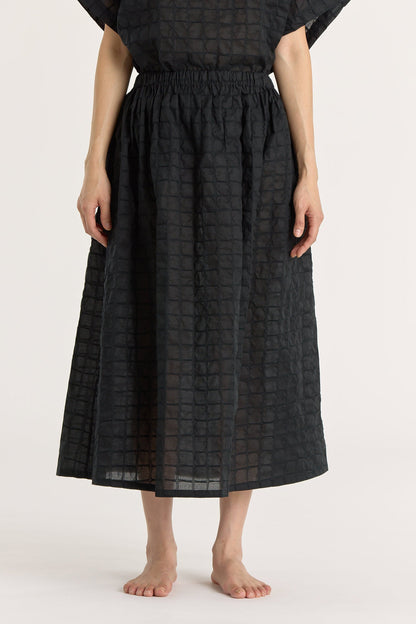 RIPPLE FINISH SKIRT / BLACK / RC-SK19 (CONTRASTED STITCHES)