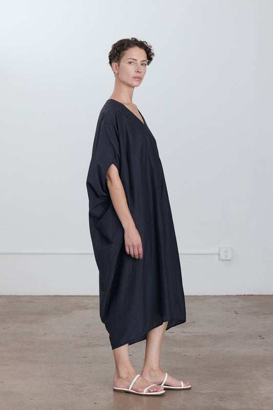 black crane long linen dress BLACK CRANE LONG LINEN DRESS