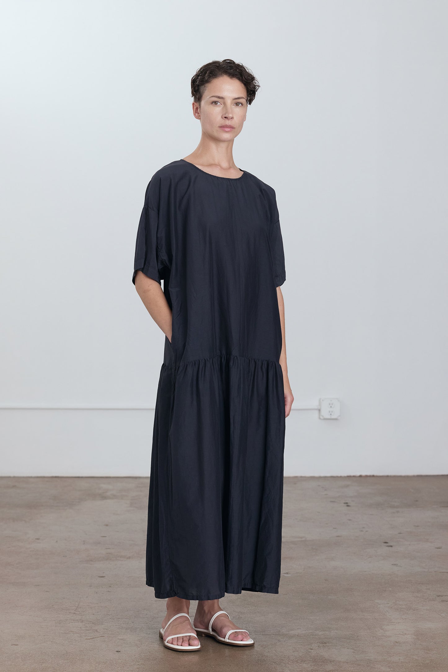 SILK COTTON EASY DRESS / FADED BLACK / SC-ED05
