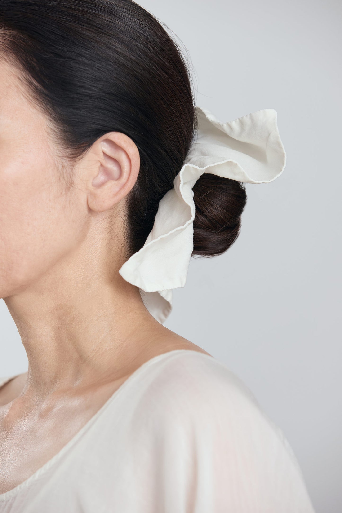 SQUARE SILK COTTON SCRUNCHIES / WHITE