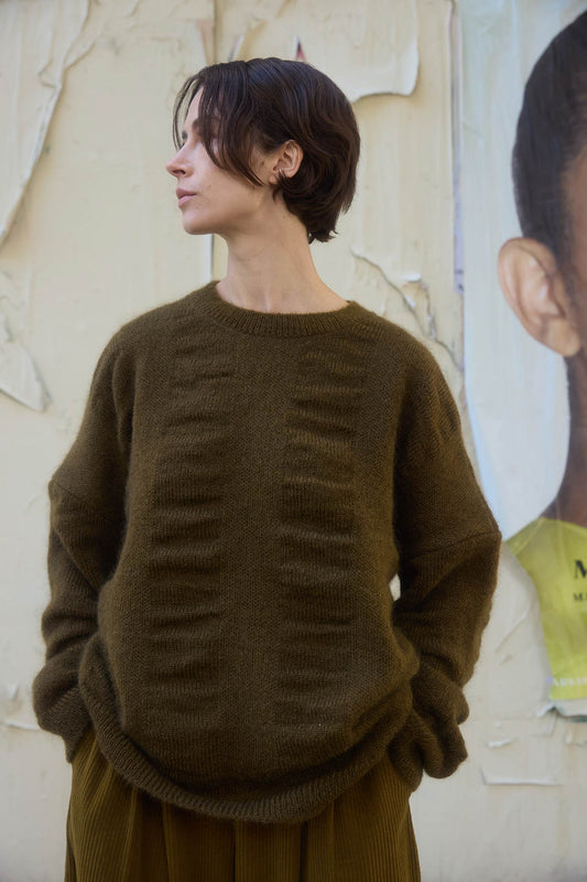 WATERFALL OVERSIZED SWEATER / DK. OLIVE