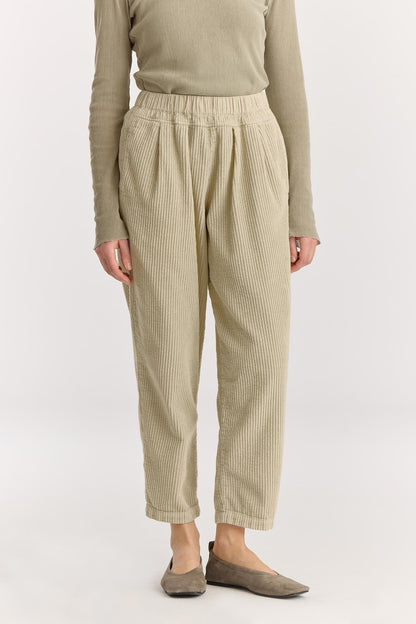 CARPENTER PANTS / ivory
Tapered legs
Elasticized waistband
Front creased box pleats
Side seam pockets
Soft wide corduroy
100% Cotton
Cold machine or hand wash, tumble dry low or dry flat, no bleach
Style Number: WC-NCP13
Loose fit
Please note that there are slight spec differences per color due to garment dye.
Relaxed fit
Made in USA