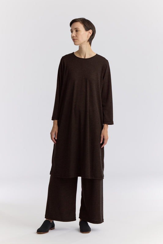 WASHABLE WOOL BASIC CREW DRESS / CACAO