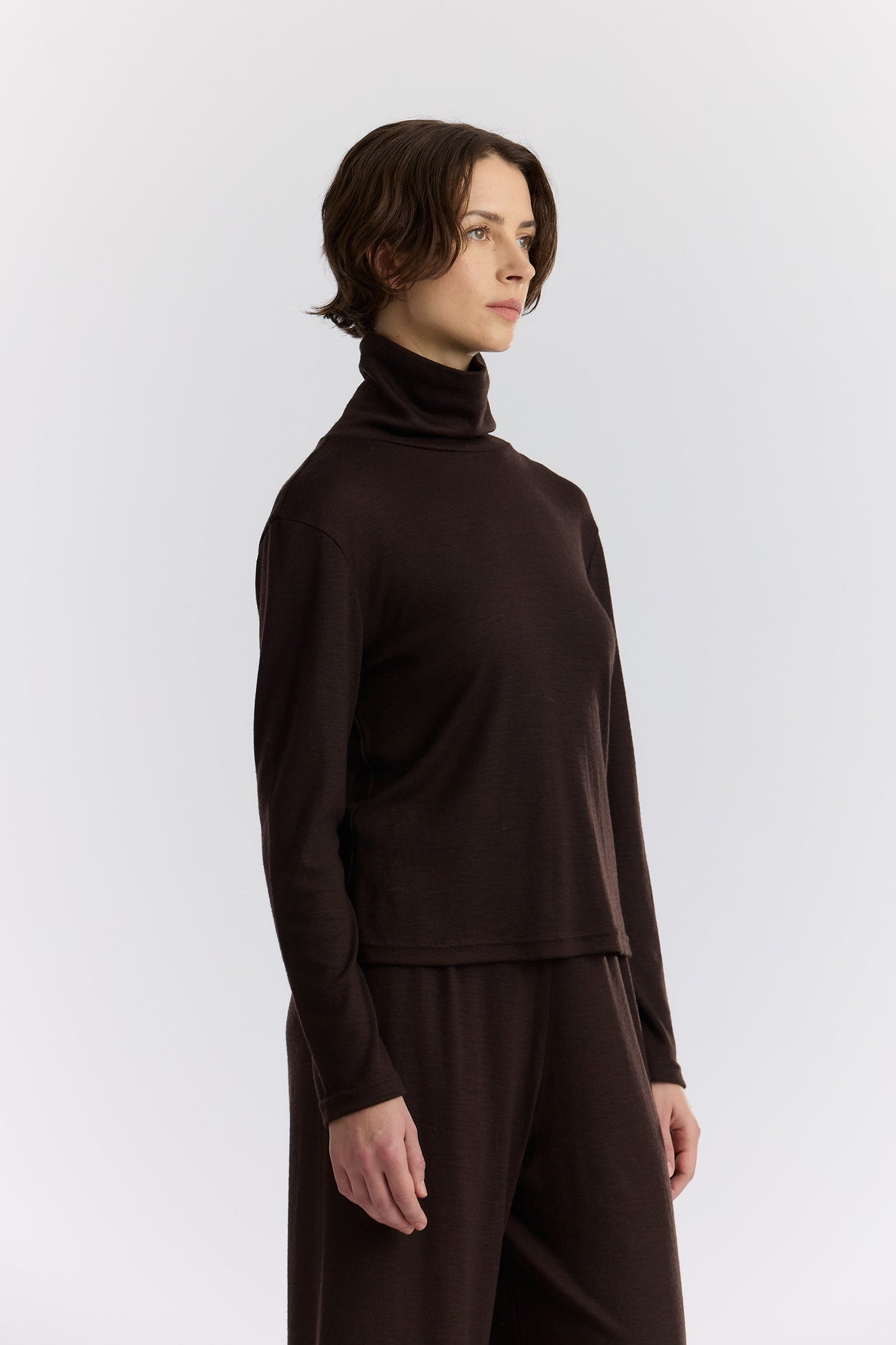 WASHABLE WOOL TURTLE NECK / CACAO