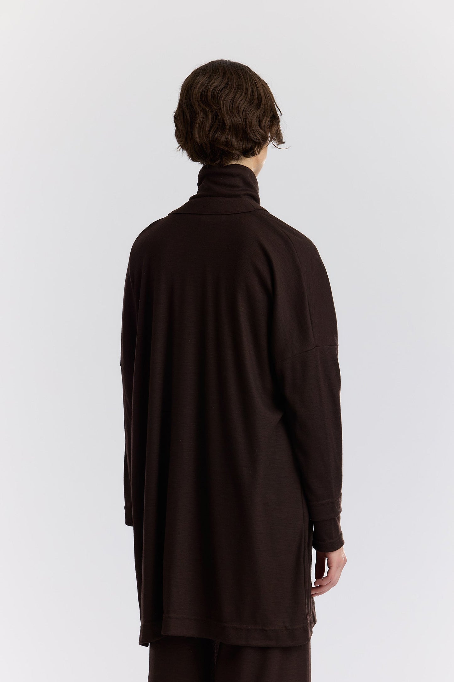 WASHABLE WOOL LONG CARDIGAN / CACAO