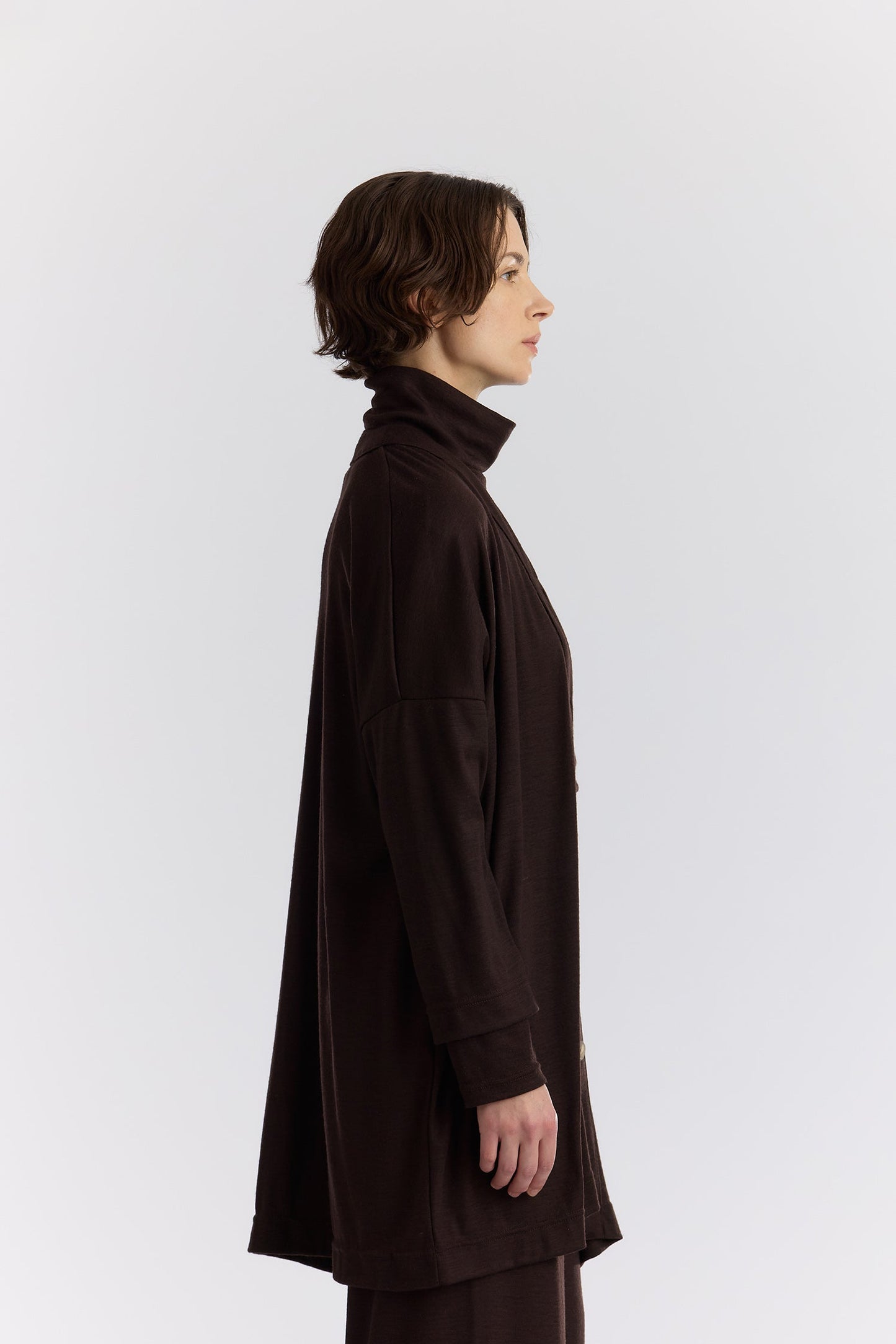 WASHABLE WOOL LONG CARDIGAN / CACAO