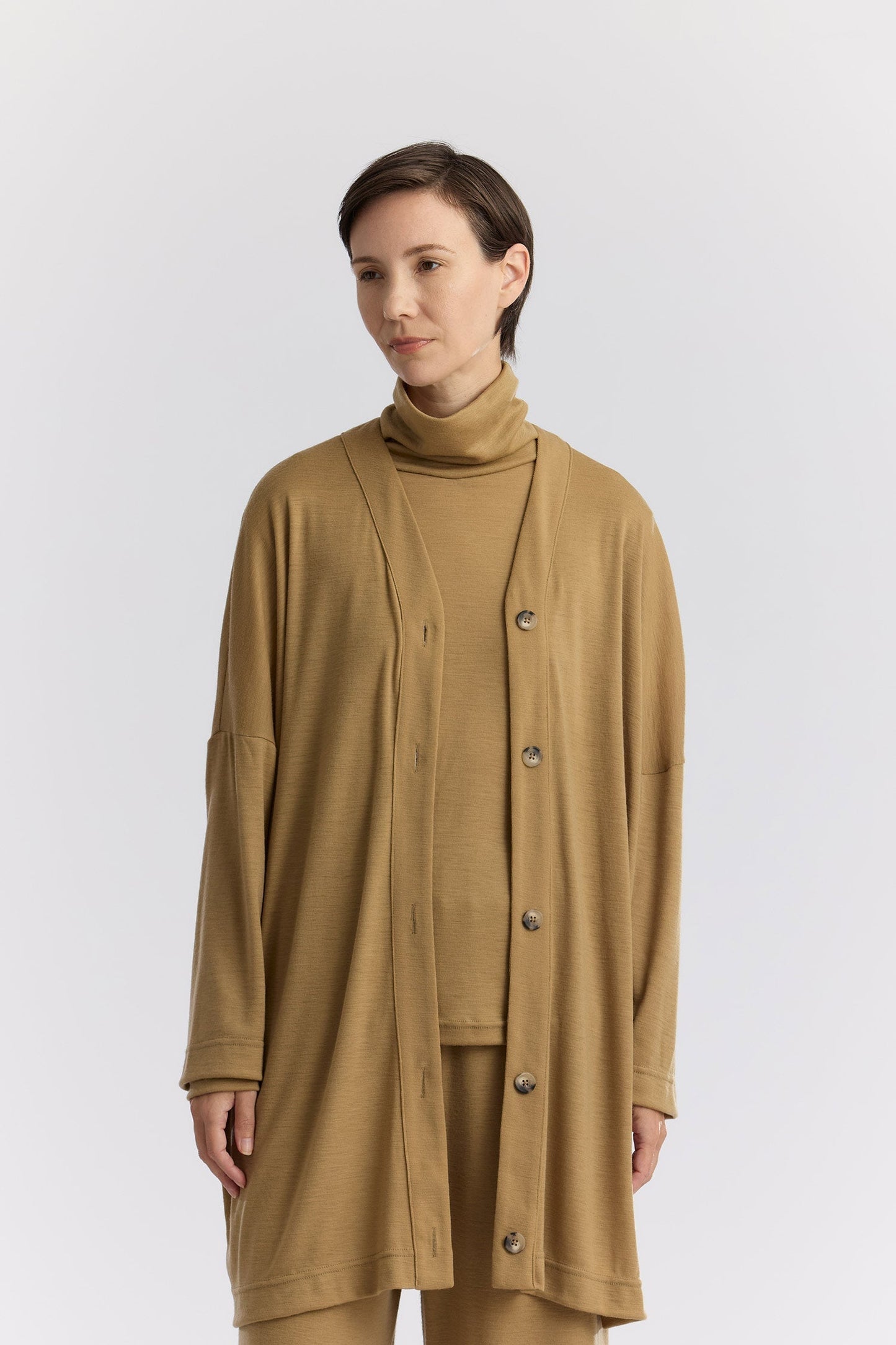 WASHABLE WOOL LONG CARDIGAN / CAMEL