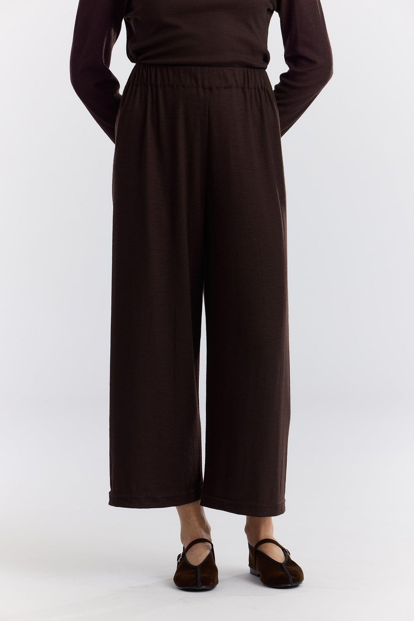 WASHABLE WOOL STRAIGHT PANTS / CACAO