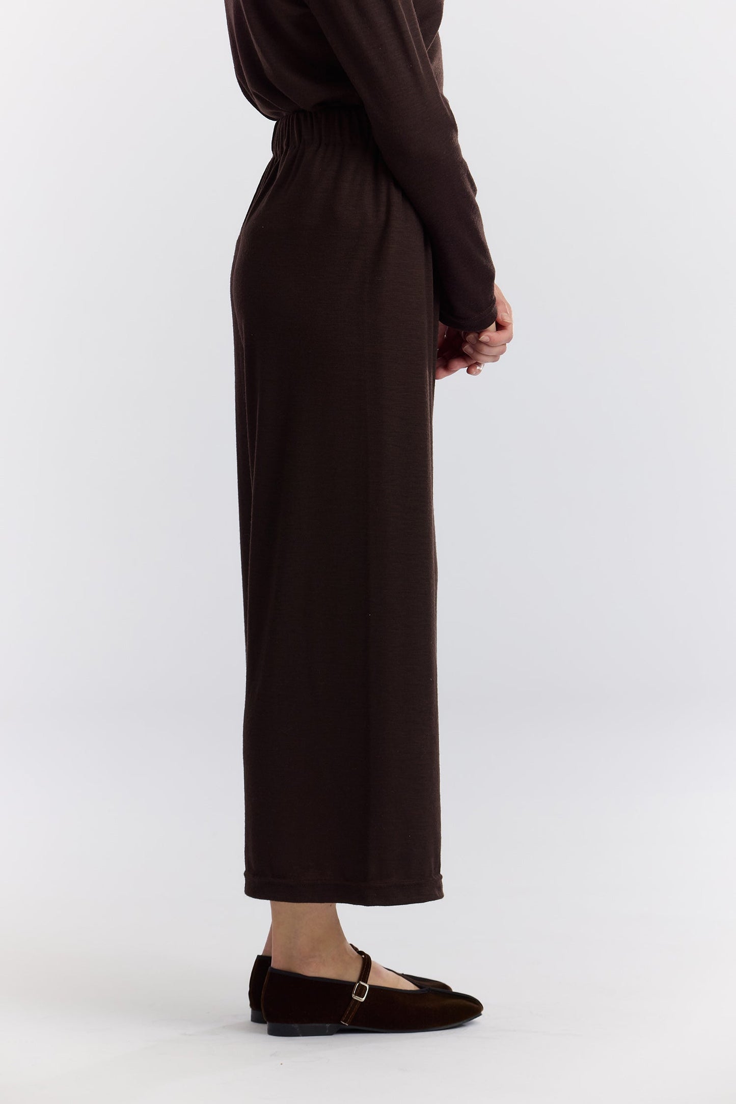 WASHABLE WOOL STRAIGHT PANTS / CACAO