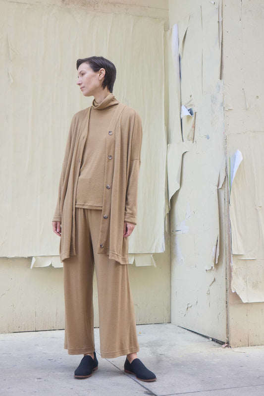 WASHABLE WOOL LONG CARDIGAN / CAMEL